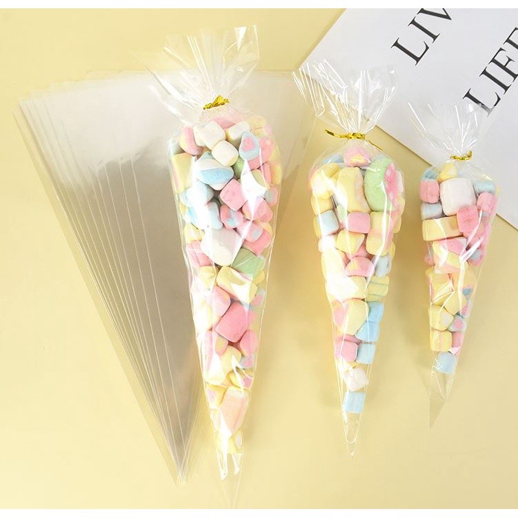 50/100pcs Clear Cellophane Candy Bag Transparent Cone Packaging Bags Wedding Birthday Party Favors Wrap Supplies(2172L) - Image 5