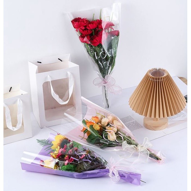 50pcs LOVE 4 Silk Transparent Rose Packaging Bags Flower Bouquet Bag for Valentine's Day Wedding Mother's Day(2247L) - Image 4