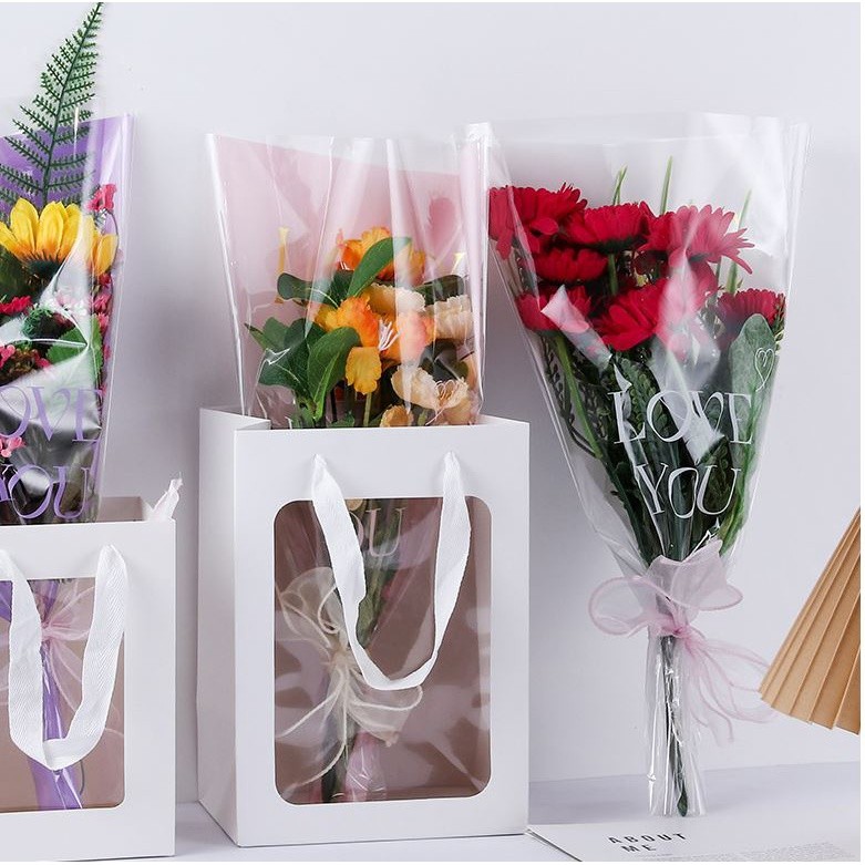 50pcs LOVE 4 Silk Transparent Rose Packaging Bags Flower Bouquet Bag for Valentine's Day Wedding Mother's Day(2247L) - Image 5