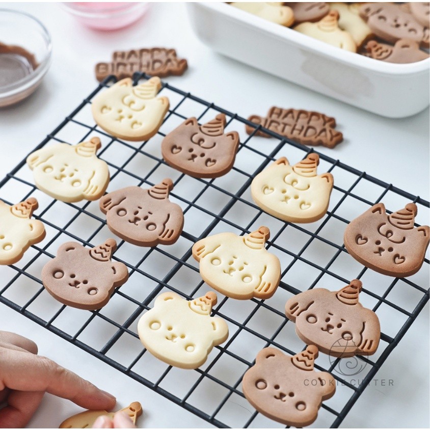 4Pcs/Set Children's Day Animal Birthday Party Theme Cookie Mold Set Dog Bear Kitty Happy Birthday 韩式卡通动物生日派对饼干模(2252L) - Image 2