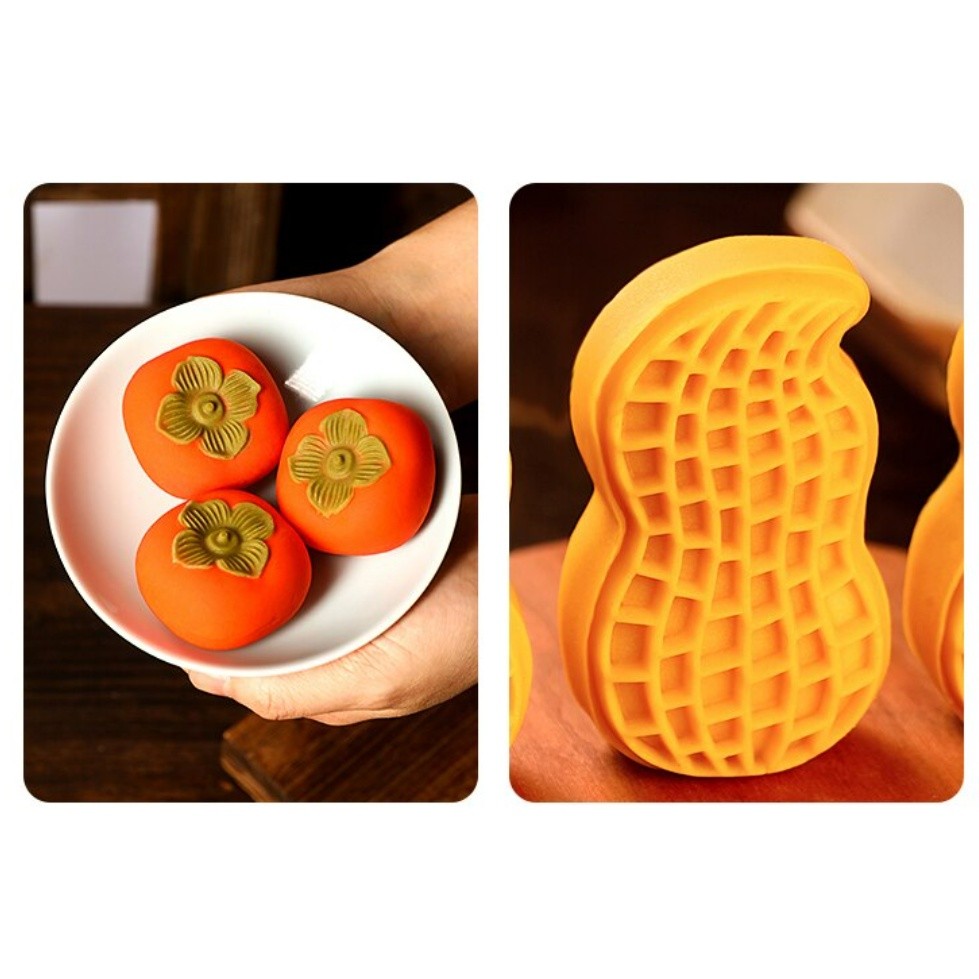 Plastic Mooncake Molds 30g-50g Cookie Cutter Peanut Persimmon Stamp Hand Press Chocolate Moon Cake Mould 柿子花生(2201L)