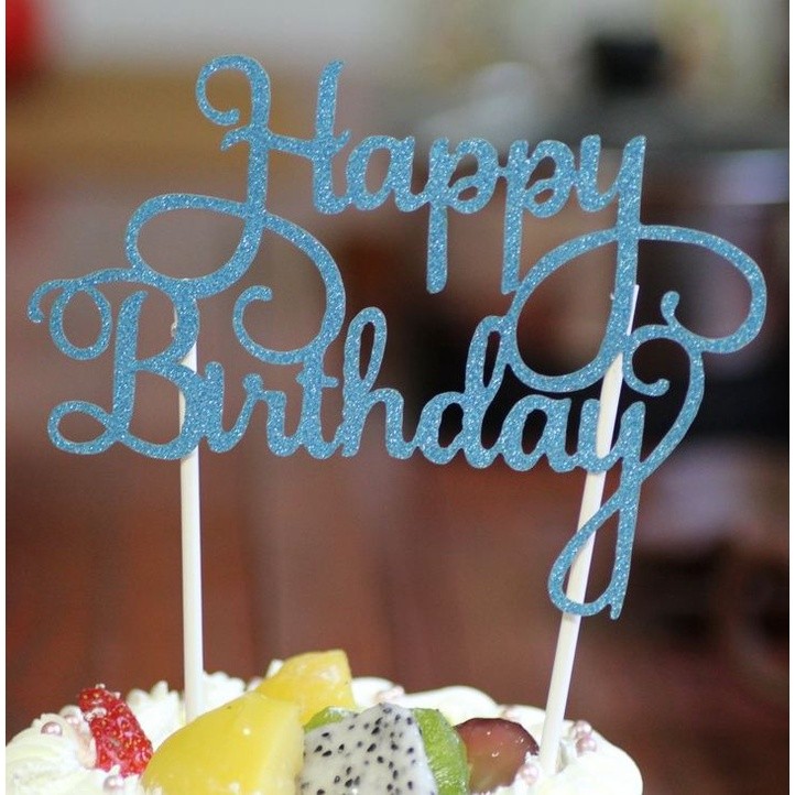 Golden Silvery Blue Paper Glitter Cake Topper Happy Birthday Cupcake Topper For Baby Shower Birthday Party 蛋糕插旗 (399L) - Image 16