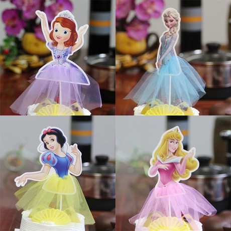 Princess Cupcake Toppers Yarn Skirt Cake Decoration Girl's Birthday Gifts 卡通纱裙插旗 (201L)