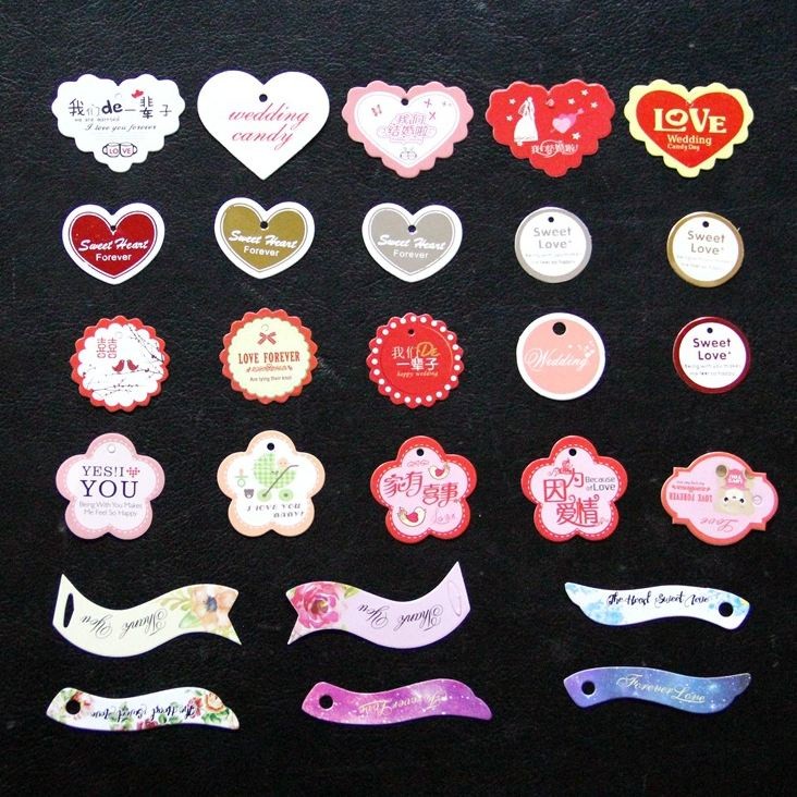 48pcs~80pcs Heart Round Gift Paper Tags Love Candy Baking Cookie Gift Paper Box Heart Tag Label 喜糖盒卡 (894L)