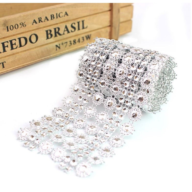 1yard Bling Sun Flower Acrylic Mesh Roll Ribbon Chain Wrap Crystal Craft Ribbons Tape Tulle Event Party Wedding(849L) - Image 2