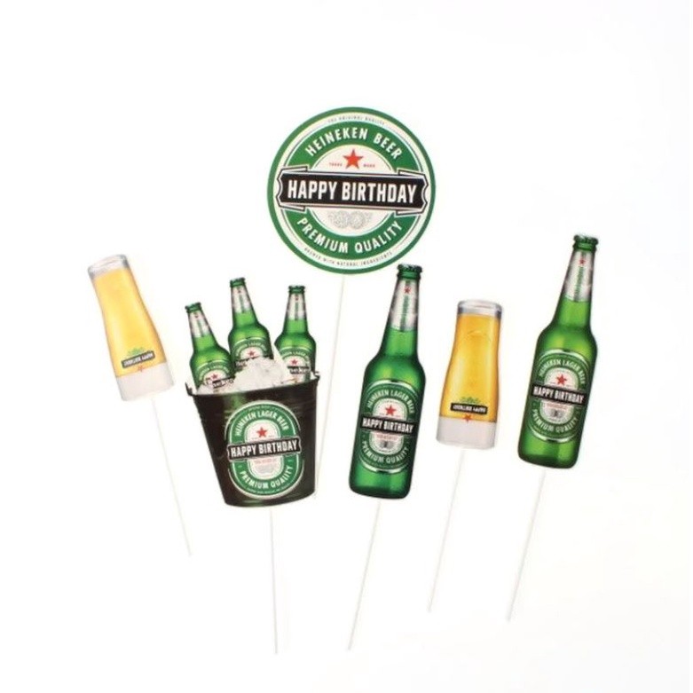 6pcs/set Beer Cake Topper Flags Green Cupcake Toppers Kids Girl Boy Happy Birthday Wedding Decoration Party Baking(1596L - Image 5