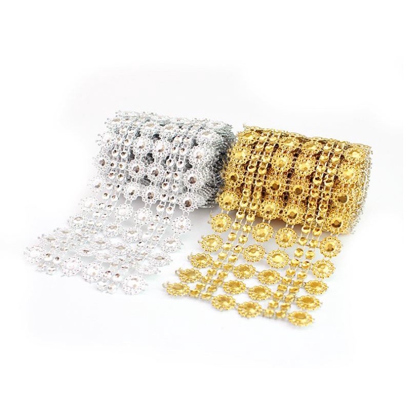 1yard Bling Sun Flower Acrylic Mesh Roll Ribbon Chain Wrap Crystal Craft Ribbons Tape Tulle Event Party Wedding(849L)