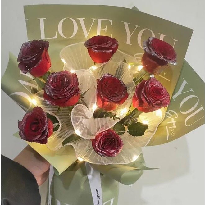 Wave Yarn Flower Wrapping Paper With Led Lights Valentines Wedding Bouquet Gift Packing Lace Mesh (2106L) - Image 6