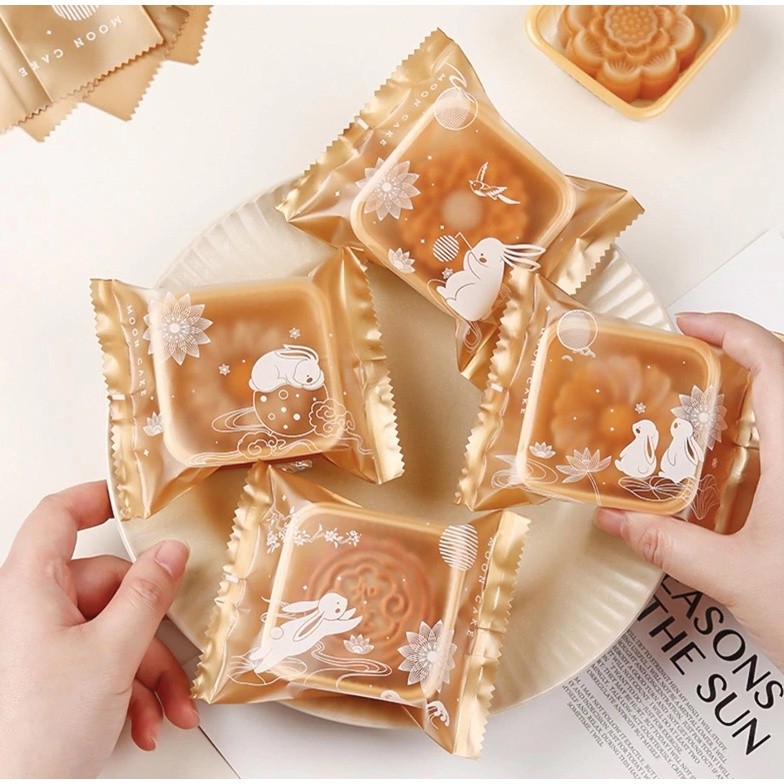 100Pcs Cake Packaging Wrapper For Moon Rabbit Baking Point Food Bag DIY Plastic Clear Gift Bag 中秋流心月饼包装袋(2229L)