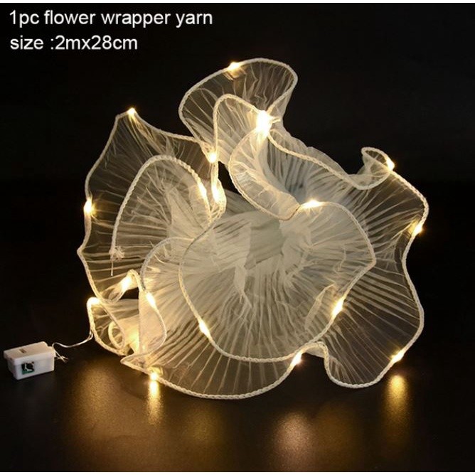 Wave Yarn Flower Wrapping Paper With Led Lights Valentines Wedding Bouquet Gift Packing Lace Mesh (2106L) - Image 12