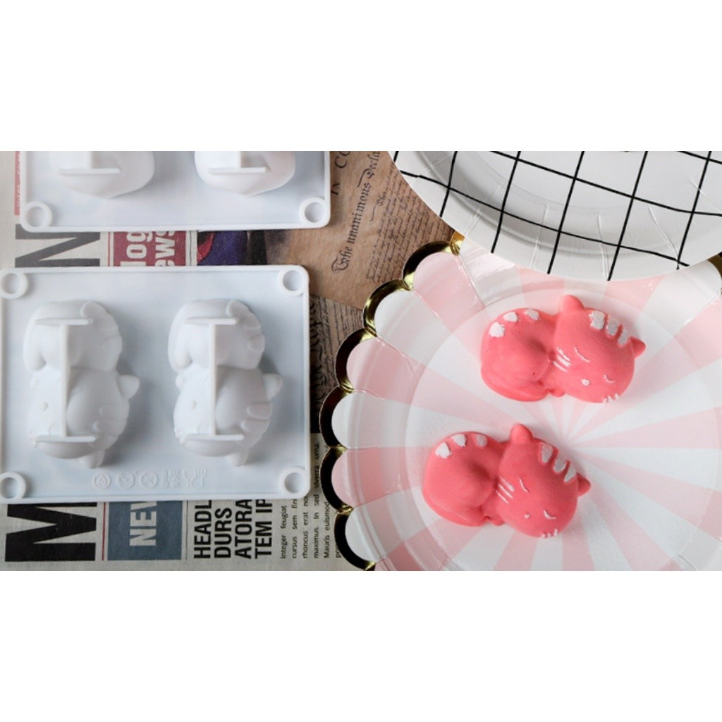 3D Cute Cat Shape Resin Silicone Mold Animals Cupcake Topper Chocolate Fondant Cake Decorating Tools 2连猫咪模具(2275L)