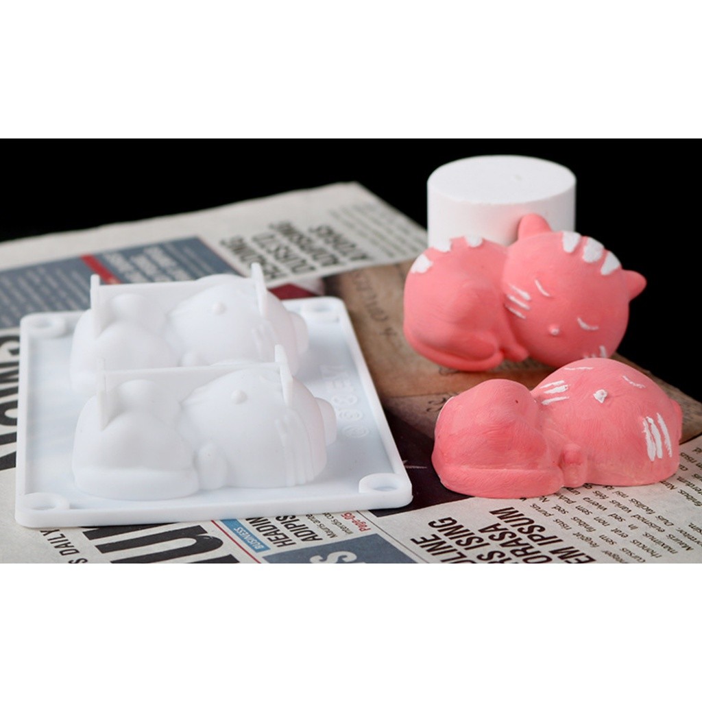 3D Cute Cat Shape Resin Silicone Mold Animals Cupcake Topper Chocolate Fondant Cake Decorating Tools 2连猫咪模具(2275L) - Image 2