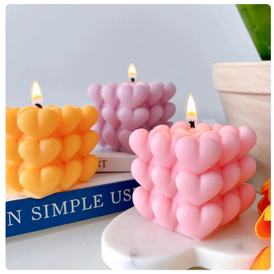DIY Love Bubble Ball Silicone Candle Mold Heart-shaped Aroma Soap Cake Ice Tray Mold Valentine's Day 爱心魔方香薰蜡烛硅胶模具(2283L) - Image 7