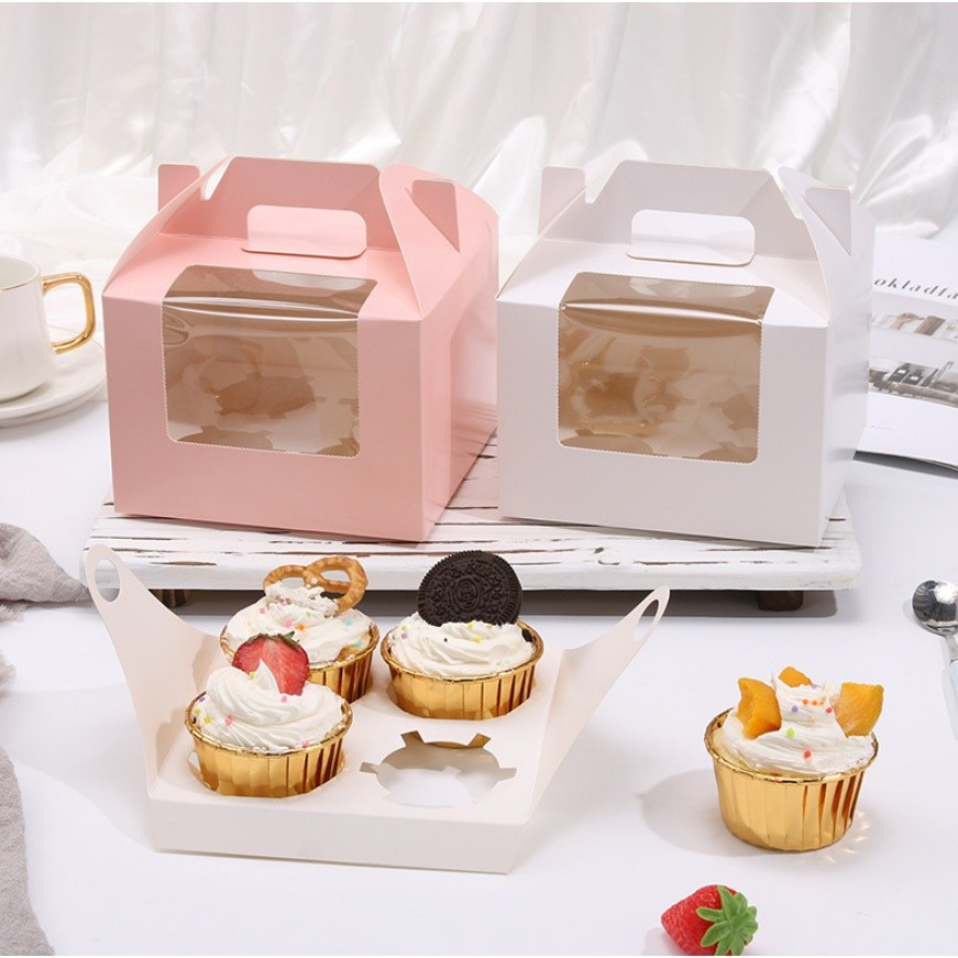 2/4/6/12grids cupcake muffin box folding portable cup cake box window glass paper mousse cake box(1008L)