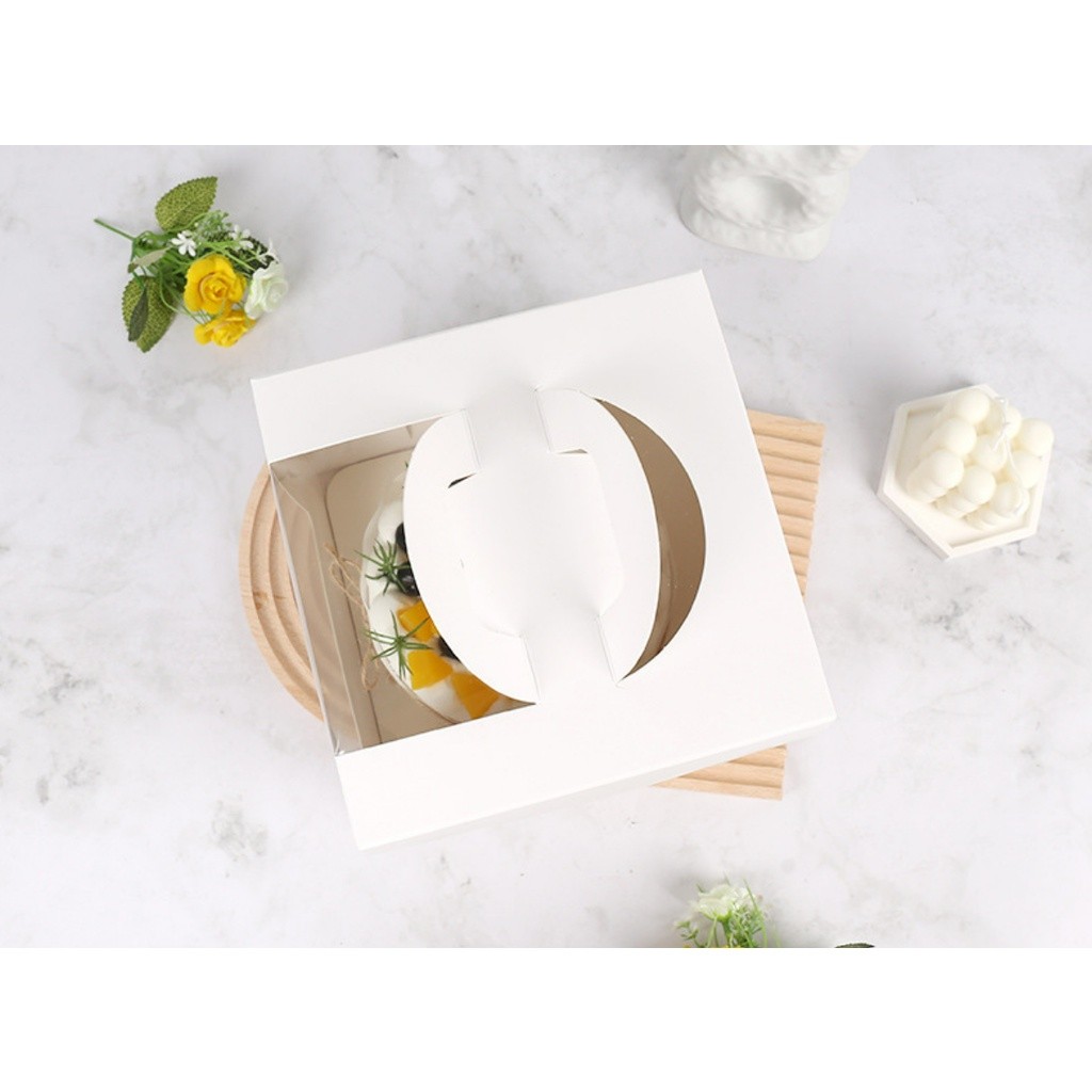 1pc 3/4/6/8Inch White Portable Handle Mousse Cake Paper Packaging Box Open Window Birthday Party Gift Pastry 手提盒子(2325L) - Image 4