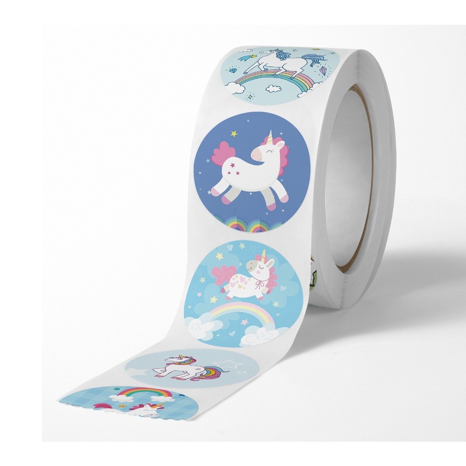 50/500pcs/roll Unicorn Reward Sticker for Kids Mermaid Unicorn Packaging Seal Pelekat Terima Kasih Hadiah 卡通儿童贴纸(2431L) - Image 2