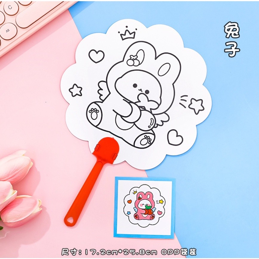 1pc Pattern Children's Cute Cartoon Graffiti Fans Hand-Painted Gifts Painted Plastic Circular Fans涂鸦彩绘小扇子(2415L) - Image 11
