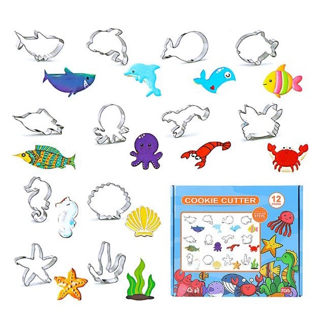 12pcs set Stainless Steel Dinosaur Fruit Fish Musical Cookie Cutter Moulds Biscuit Mold Kids Baking Tool (2376L) - Image 5