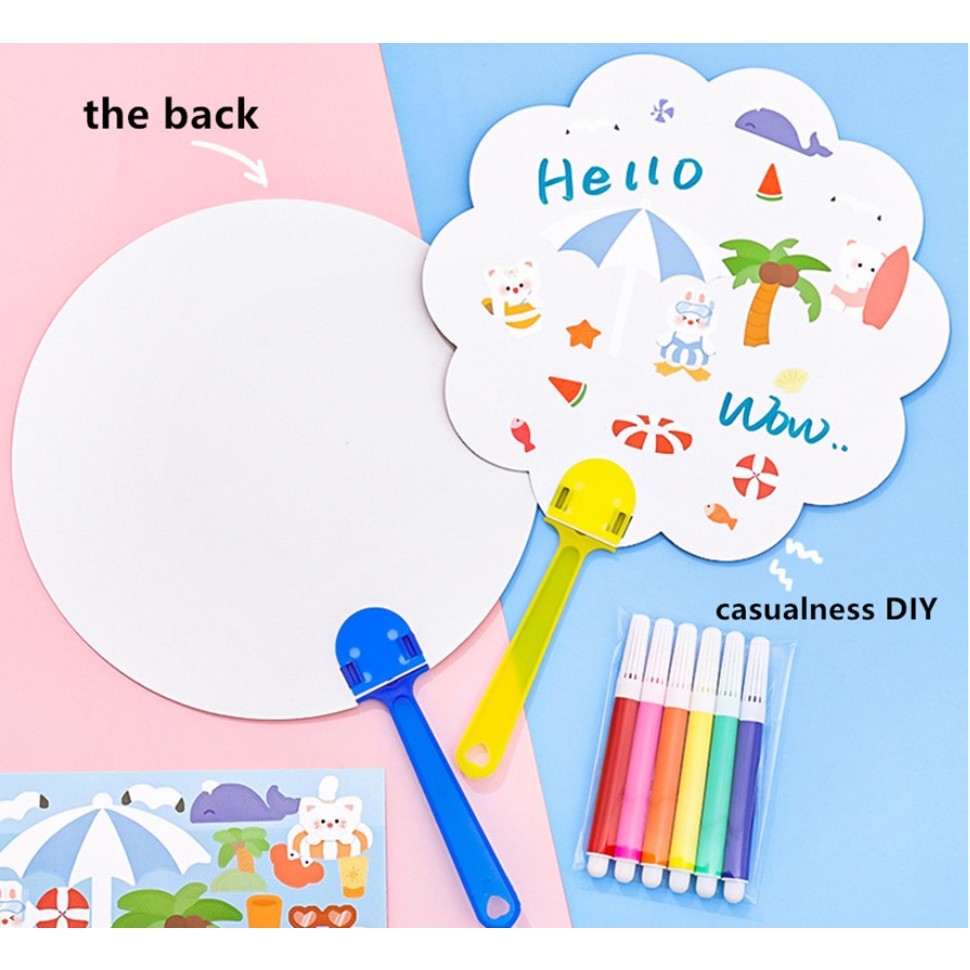 1pc Pattern Children's Cute Cartoon Graffiti Fans Hand-Painted Gifts Painted Plastic Circular Fans涂鸦彩绘小扇子(2415L) - Image 2