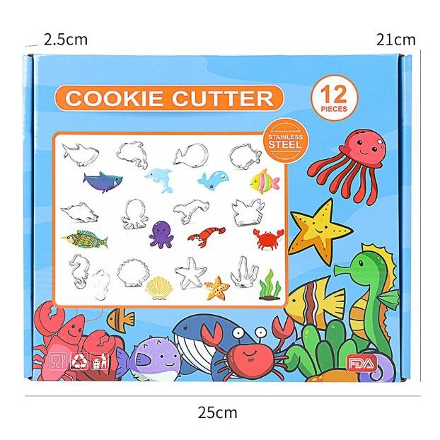 12pcs set Stainless Steel Dinosaur Fruit Fish Musical Cookie Cutter Moulds Biscuit Mold Kids Baking Tool (2376L) - Image 7
