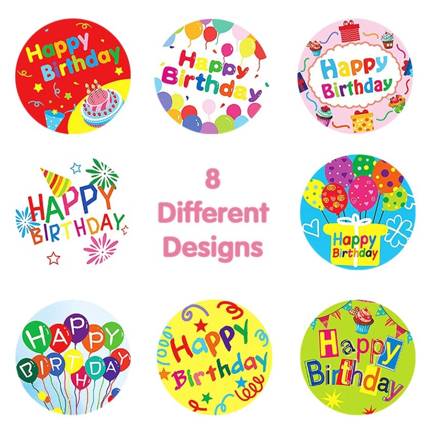 500pcs Adorable Round Happy Birthday Sticker In Designs Kawaii Stationery Cute Things Love 生日祝福贴纸 (2432L) - Image 9