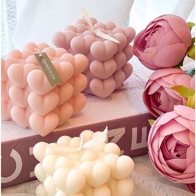 DIY Love Bubble Ball Silicone Candle Mold Heart-shaped Aroma Soap Cake Ice Tray Mold Valentine's Day 爱心魔方香薰蜡烛硅胶模具(2283L) - Image 5