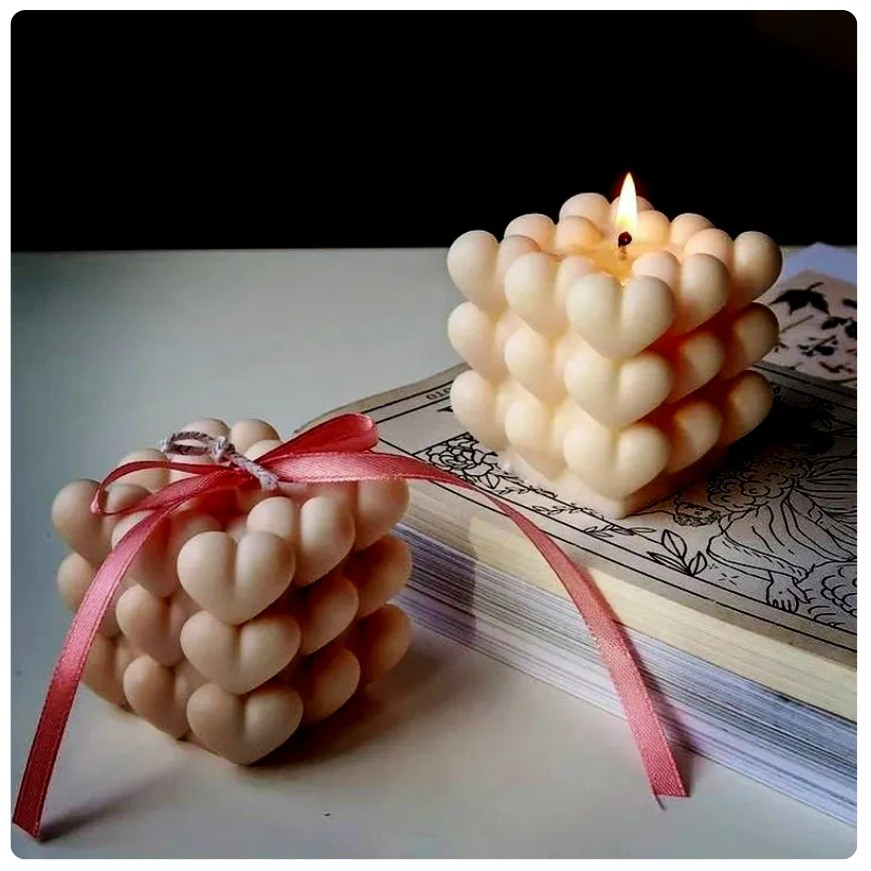 DIY Love Bubble Ball Silicone Candle Mold Heart-shaped Aroma Soap Cake Ice Tray Mold Valentine's Day 爱心魔方香薰蜡烛硅胶模具(2283L) - Image 8