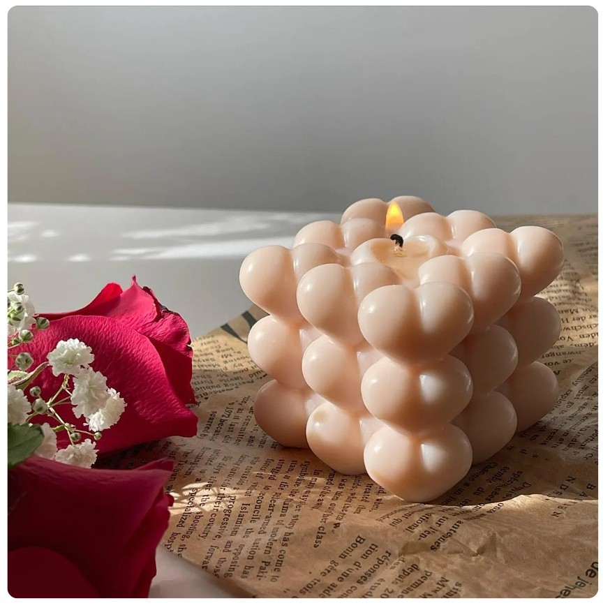 DIY Love Bubble Ball Silicone Candle Mold Heart-shaped Aroma Soap Cake Ice Tray Mold Valentine's Day 爱心魔方香薰蜡烛硅胶模具(2283L) - Image 9