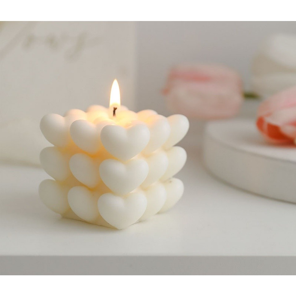 DIY Love Bubble Ball Silicone Candle Mold Heart-shaped Aroma Soap Cake Ice Tray Mold Valentine's Day 爱心魔方香薰蜡烛硅胶模具(2283L) - Image 10