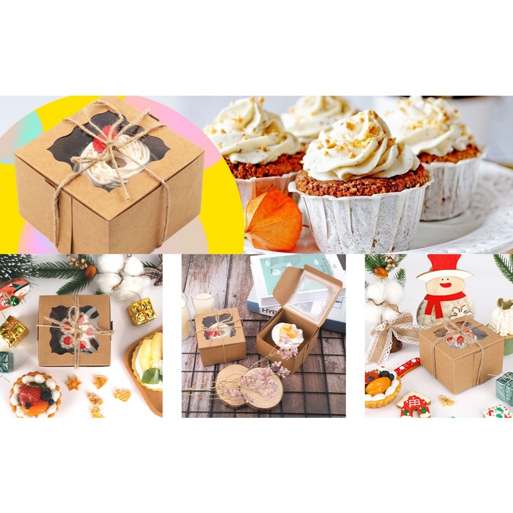 1pc Cookie Boxes, Bakery Boxes, Brown Kraft Cake Boxes with Window, for Pies, Donuts,Pastry, Baking Tools蛋糕盒(2290L) - Image 3