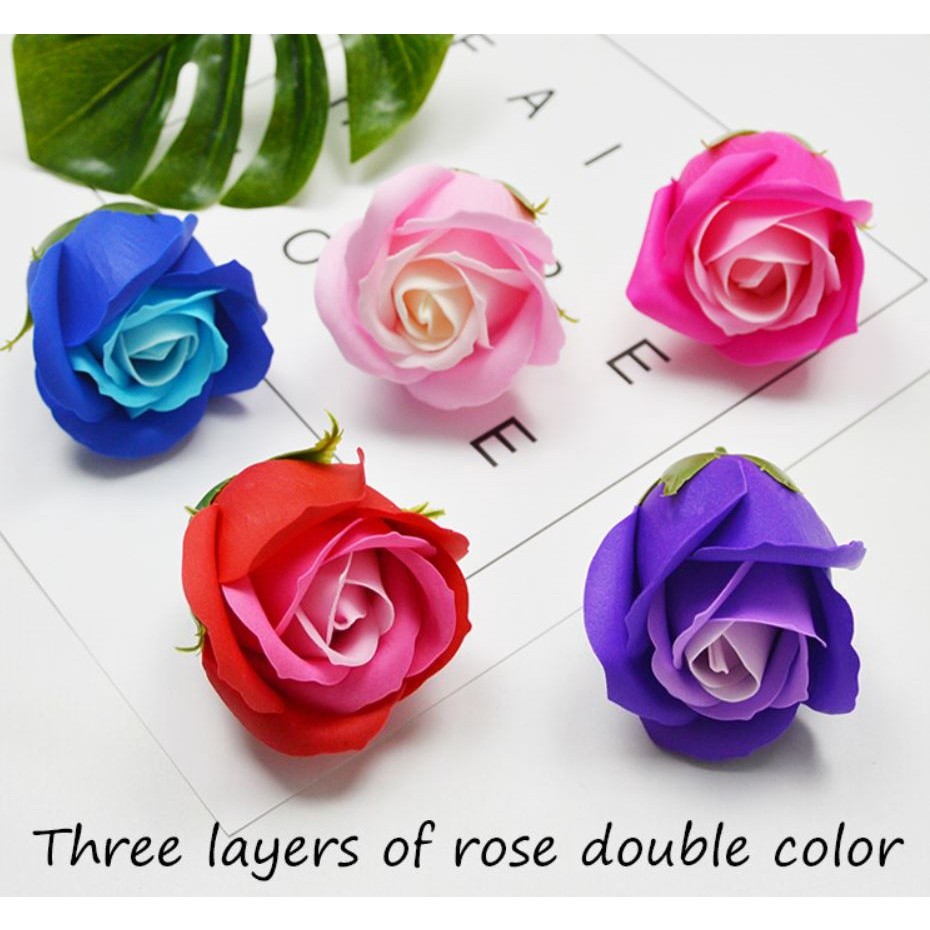 Diameter 4.5cm three layer soap flower rose tricolor overlay Christmas Valentine's Day gift bouquet DIY (649L)