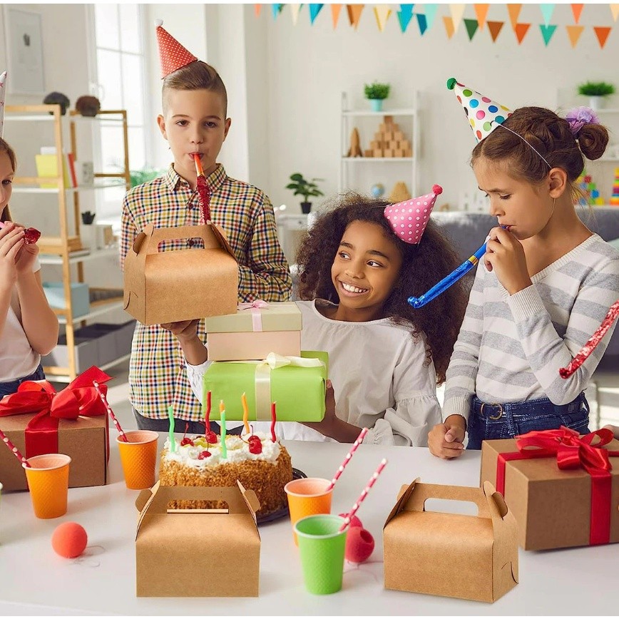 1pc Kraft Paper Gift Boxes For Wedding Birthday Baptism Party Candy Pastry Cake Packaging Box Foldable 手提盒(2304L)