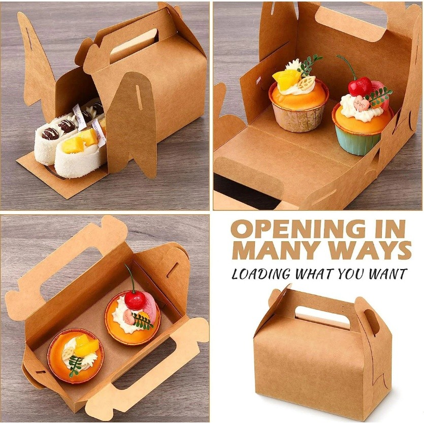 1pc Kraft Paper Gift Boxes For Wedding Birthday Baptism Party Candy Pastry Cake Packaging Box Foldable 手提盒(2304L) - Image 6