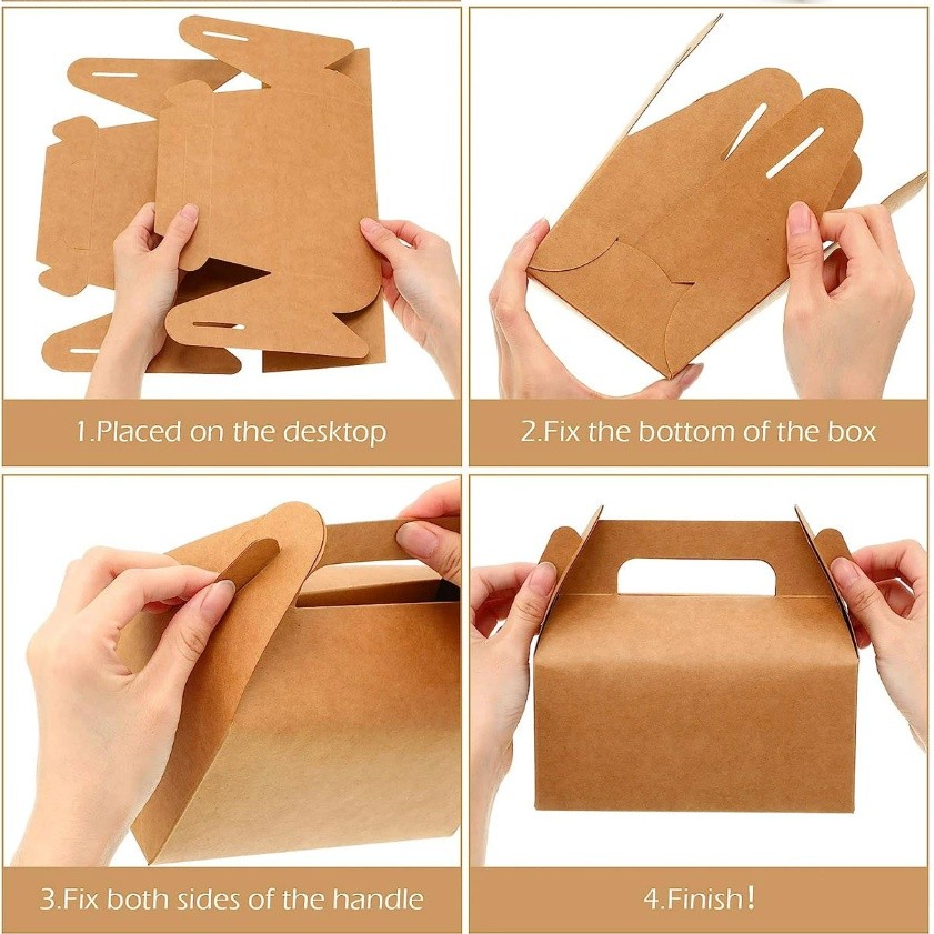 1pc Kraft Paper Gift Boxes For Wedding Birthday Baptism Party Candy Pastry Cake Packaging Box Foldable 手提盒(2304L) - Image 7