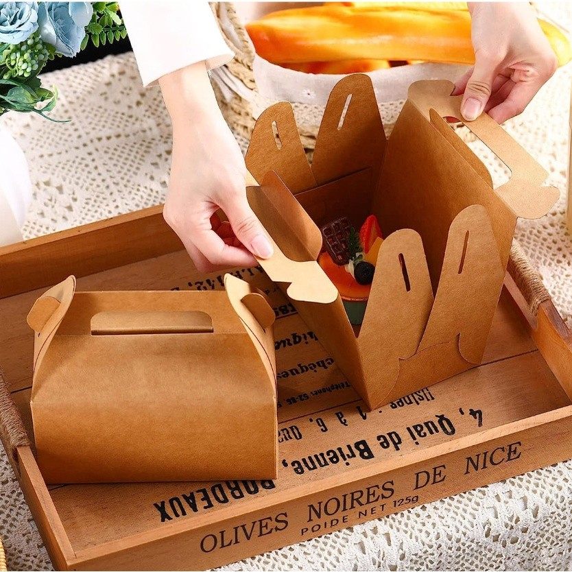 1pc Kraft Paper Gift Boxes For Wedding Birthday Baptism Party Candy Pastry Cake Packaging Box Foldable 手提盒(2304L) - Image 8