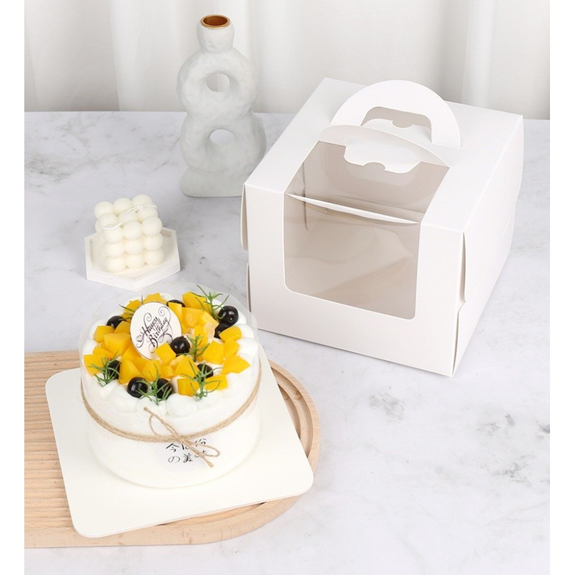 1pc 3/4/6/8Inch White Portable Handle Mousse Cake Paper Packaging Box Open Window Birthday Party Gift Pastry 手提盒子(2325L)
