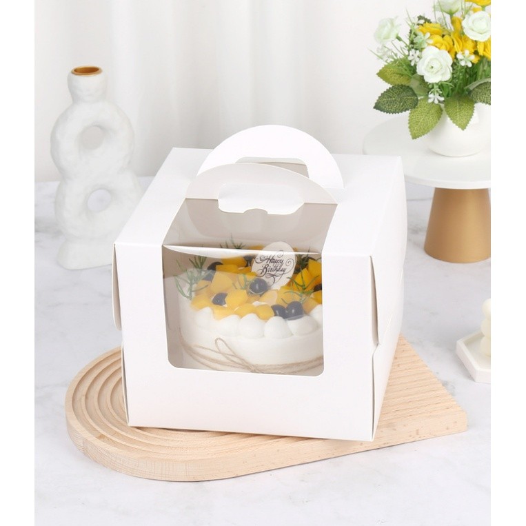 1pc 3/4/6/8Inch White Portable Handle Mousse Cake Paper Packaging Box Open Window Birthday Party Gift Pastry 手提盒子(2325L) - Image 2