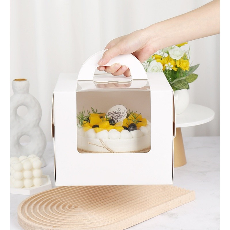1pc 3/4/6/8Inch White Portable Handle Mousse Cake Paper Packaging Box Open Window Birthday Party Gift Pastry 手提盒子(2325L) - Image 3