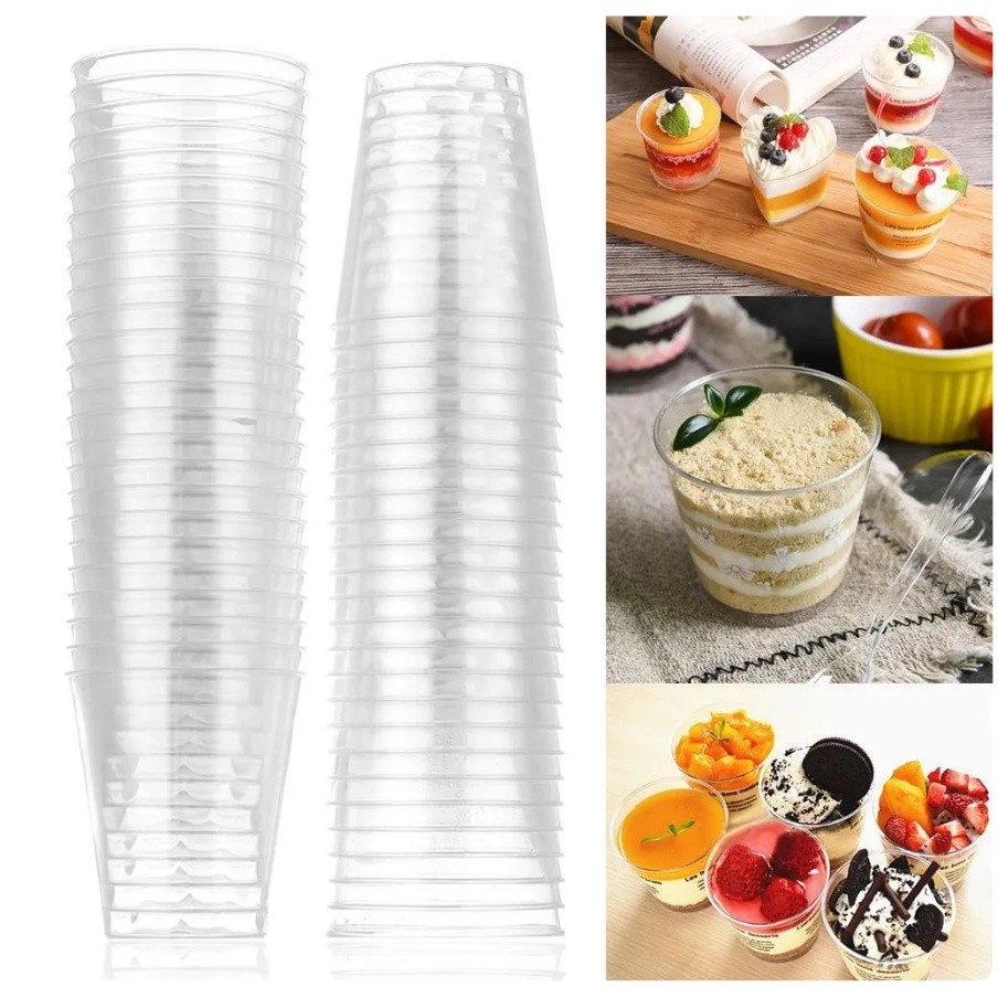 20/50pcs Mini Dessert Cup Mousse Ice Cream Cup Party Appetizers Bowl Pudding Cup Kitchen Accessories 加厚硬塑料杯(2330L)