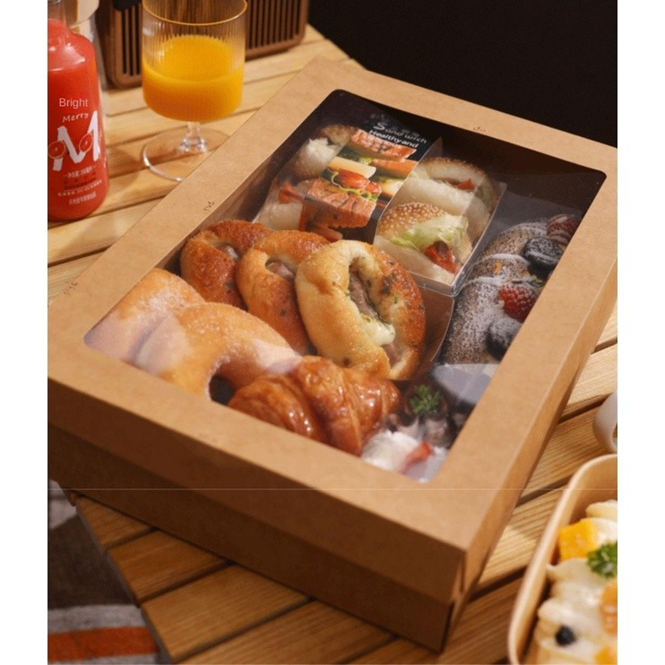 Kraft Paper Afternoon tea picnic box spring outing food tiramisu box bento packing box Christmas Gift Boxes牛皮纸打包盒(2333L) - Image 3