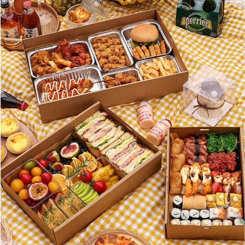 Kraft Paper Afternoon tea picnic box spring outing food tiramisu box bento packing box Christmas Gift Boxes牛皮纸打包盒(2333L) - Image 8
