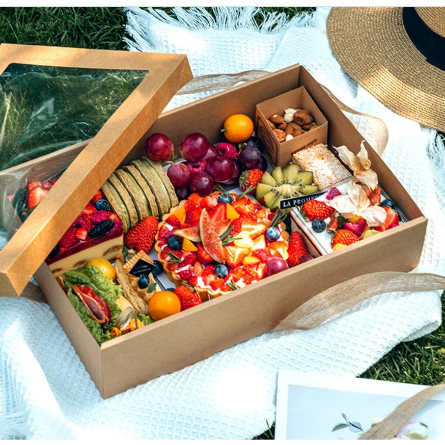 Kraft Paper Afternoon tea picnic box spring outing food tiramisu box bento packing box Christmas Gift Boxes牛皮纸打包盒(2333L) - Image 9