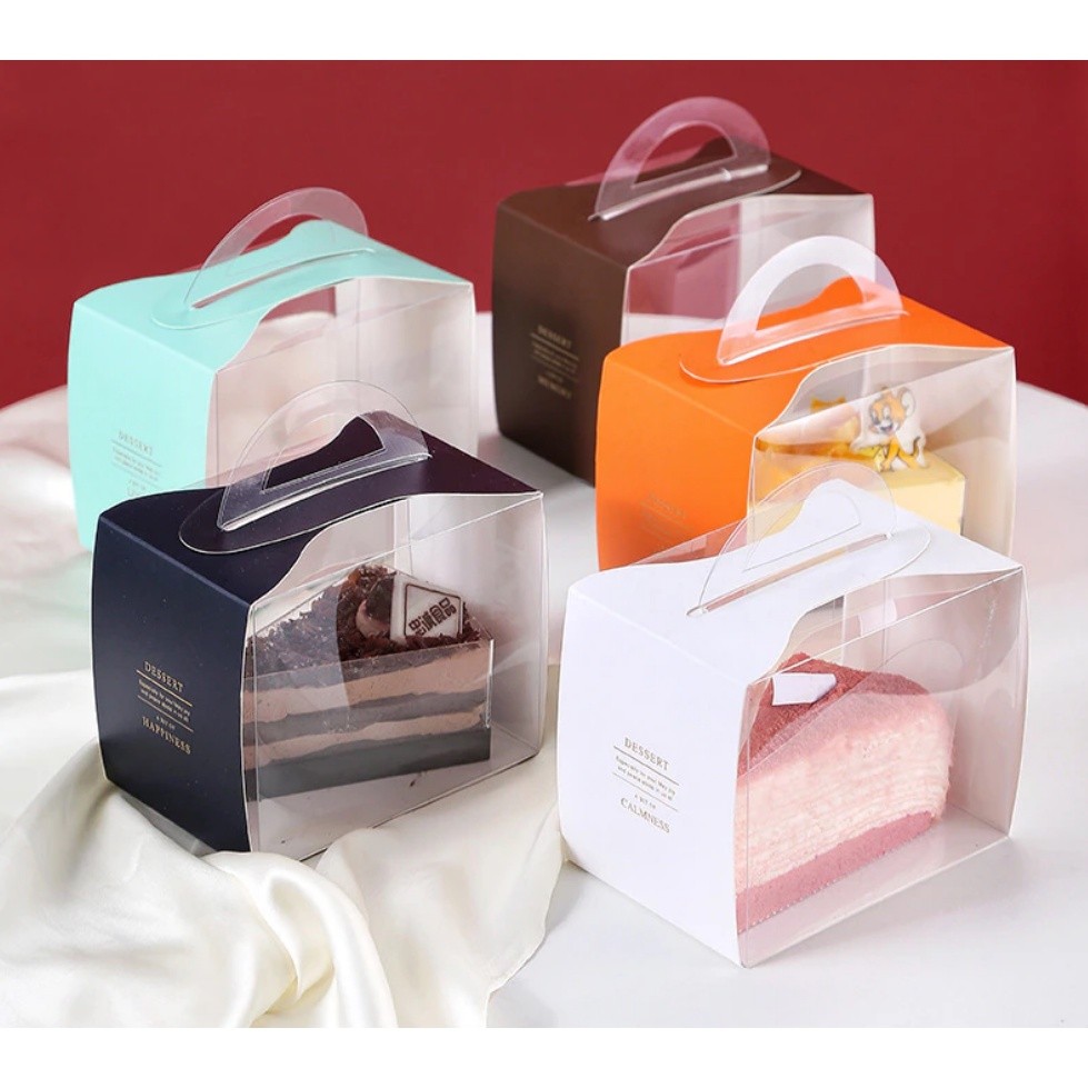 1pc Cake Cutting Packaging Box, Pastry Packaging Box, Mousse Cutting Portable Box, Dessert, French Pastry 甜品透明塑料托(2336L)
