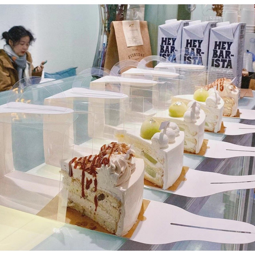 1pc Cake Cutting Packaging Box, Pastry Packaging Box, Mousse Cutting Portable Box, Dessert, French Pastry 甜品透明塑料托(2336L) - Image 5