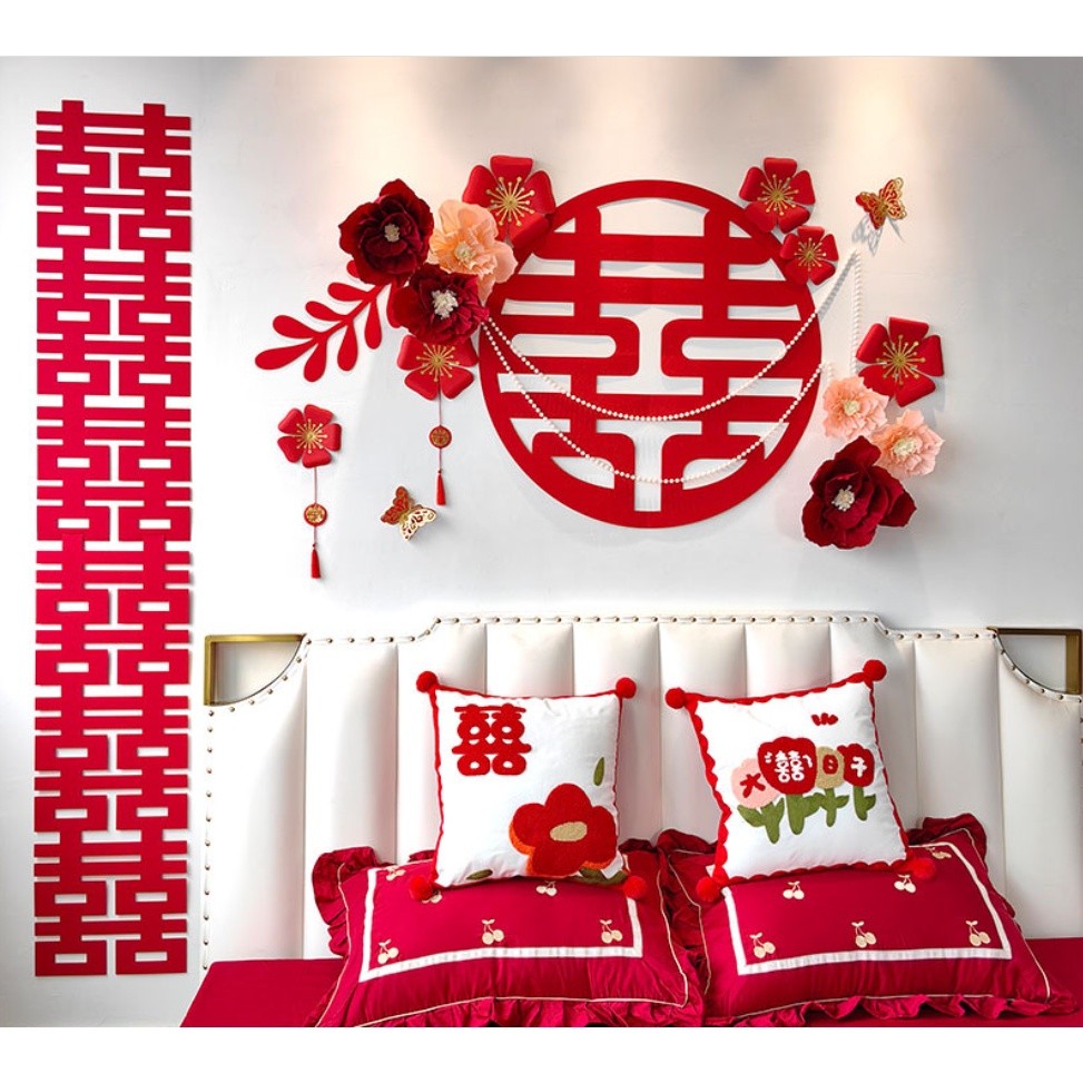 1pc 20/50/80/100cm Chinese Traditions Wedding Articles Wedding Stickers Non-woven Wedding 婚房布置长条喜字贴纸囍字(1976L)
