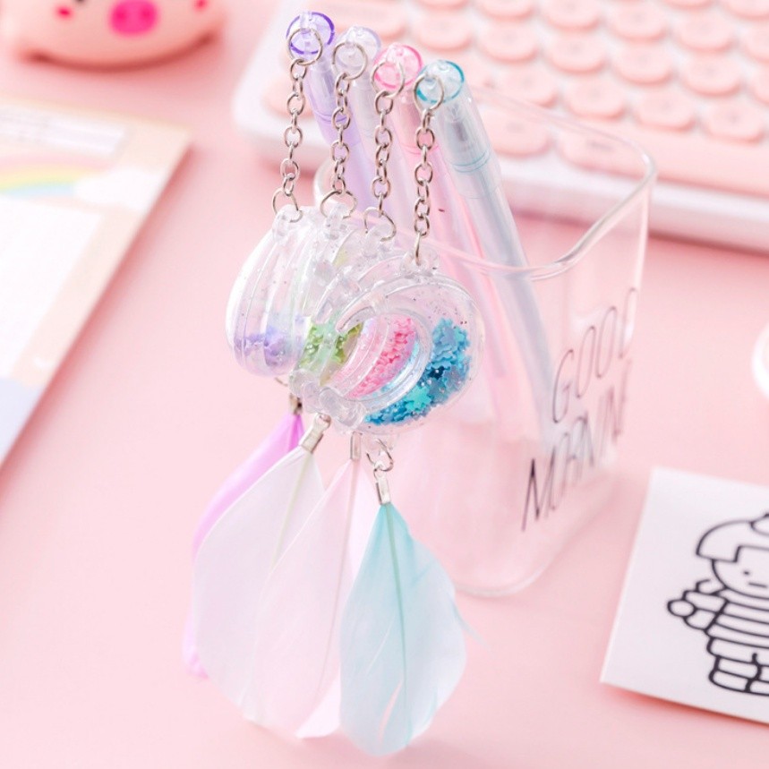 1pc 0.5mm Sequin Feather Moon Pendant Black ink Gel Pen Net Red Girl Student Stationery Water-based 笔创意可爱笔(2352L) - Image 8