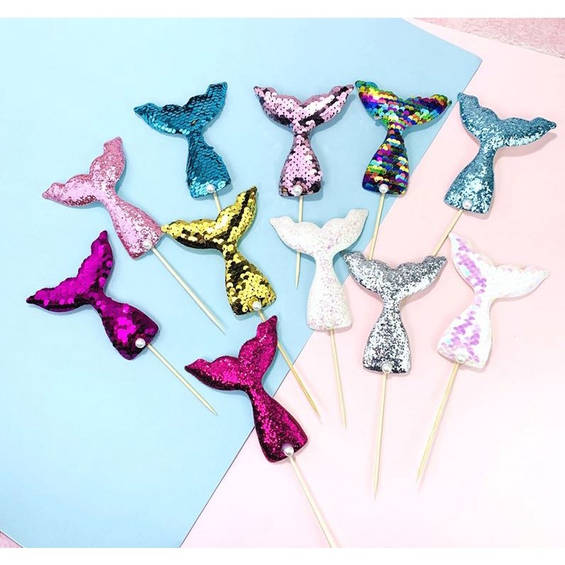 Mermaid Birthday Cake Topper Multicolor Sequins Cake Decorations Baby Shower DIY Cake Top Flags Decor Festival(1132L) - Image 4