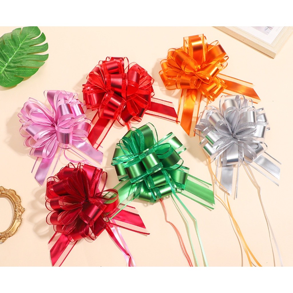 1pc 50# Flower Car Gifts Wedding Pull Bow Ribbons Wrap Packing Valentines Day Birthday 大号哑光金属色球花(2745L)
