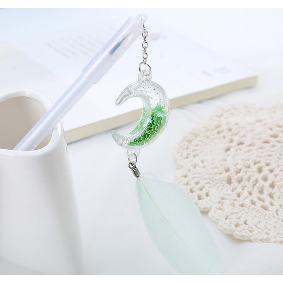 1pc 0.5mm Sequin Feather Moon Pendant Black ink Gel Pen Net Red Girl Student Stationery Water-based 笔创意可爱笔(2352L) - Image 12