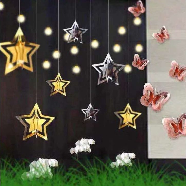 Twinkle Little Star Themed Party 3D Champagne Gold Hollow Star Garlands Hanging Decoration for Birthday (1237L) - Image 2